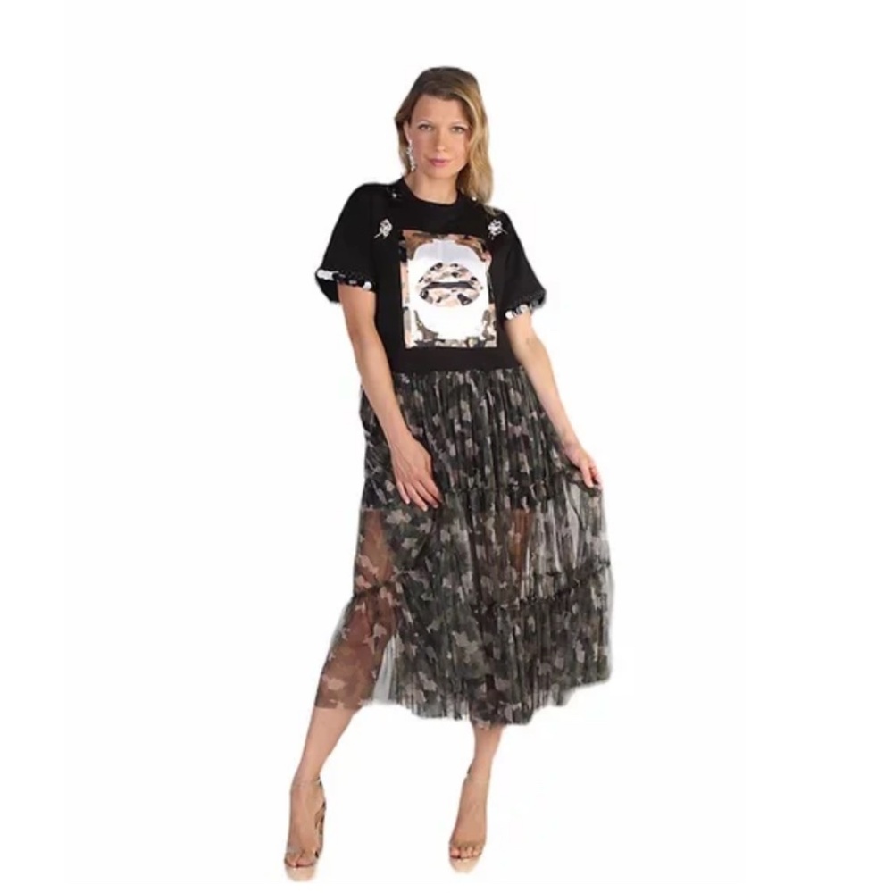 For Her NYC One Piece Sheer Camouflage Dress  Size XL